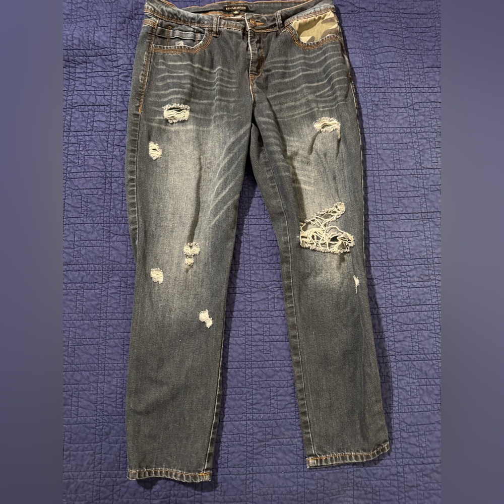 5/$30 Signature Studio Dark Blue Denim Jeans with Camo accents